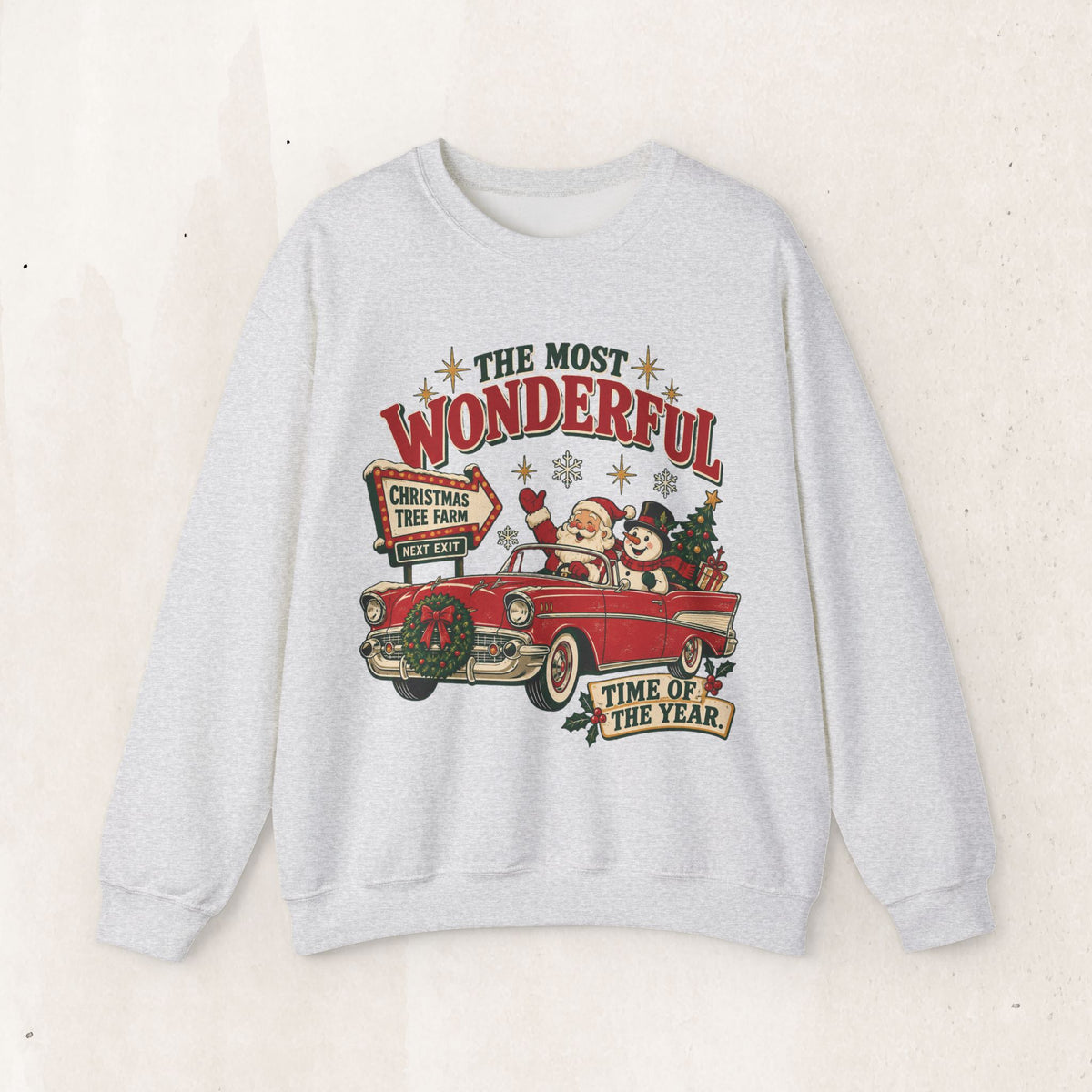 The Most Wonderful Time of the Year Vintage Red Truck Sweatshirt, Retro Christmas Snowman Crewneck