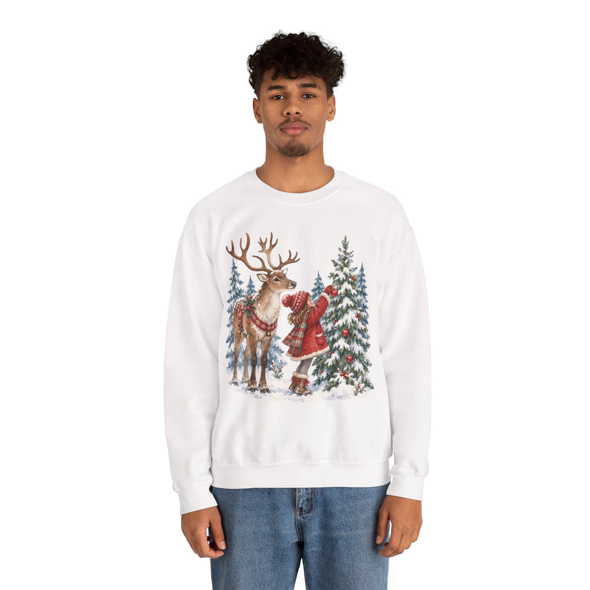 Christmas Reindeer and Gnome Sweatshirt, Woodland Reindeer Crewneck