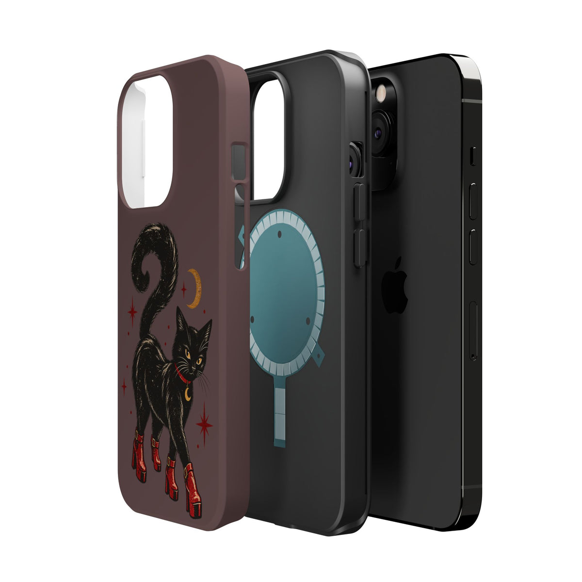 Black Cat in Red Boots MagSafe Phone Case, alternate view