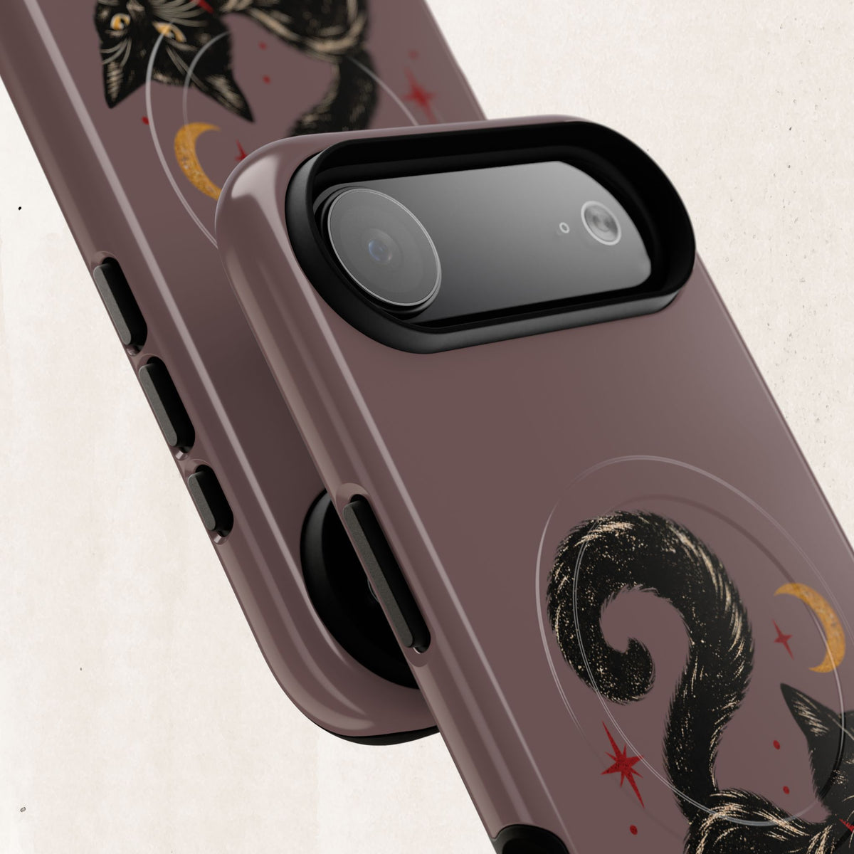 Magnetic Phone Case — Black Cat in Red Boots Design