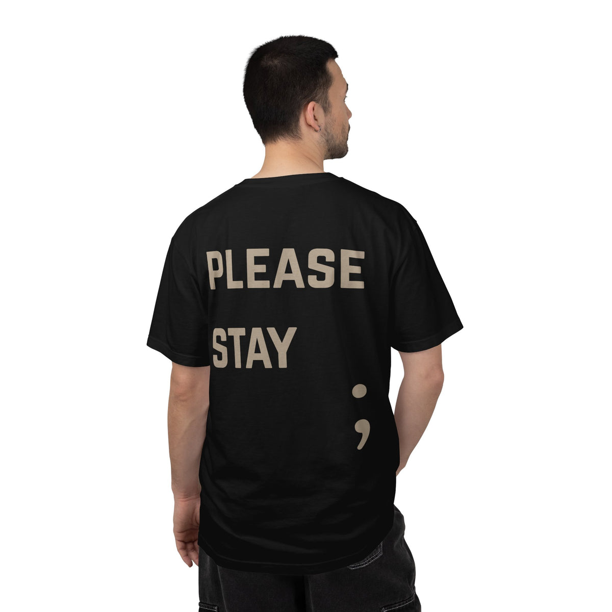 Please Stay; Semicolon T-Shirt | Suicide Awareness Back Print Tee