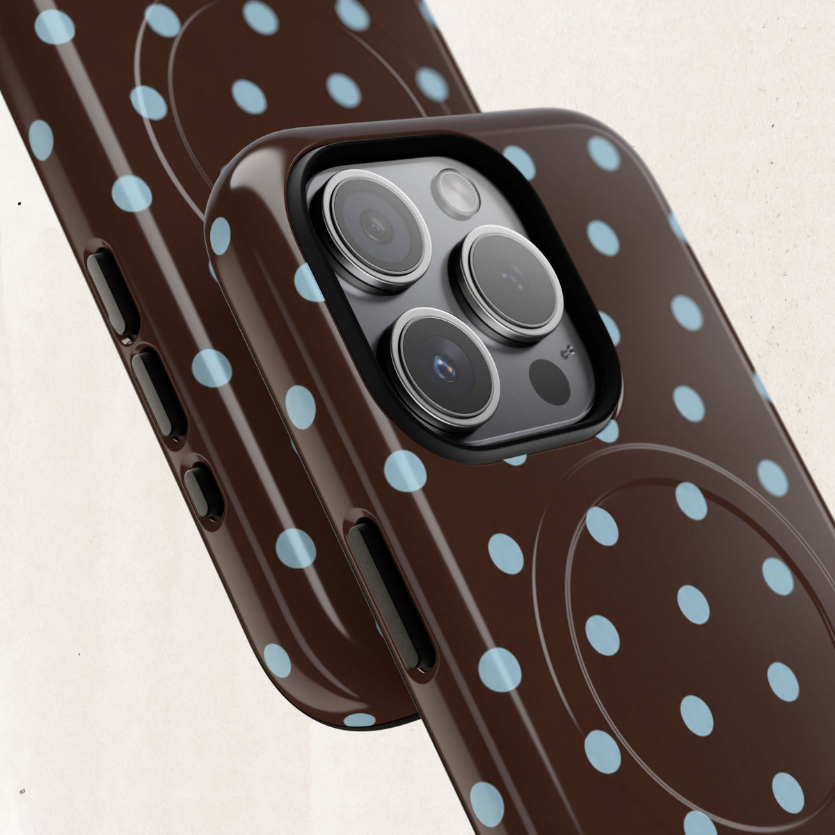 Polka Dot Magnetic Tough Phone Case — Brown with Light Blue Dots