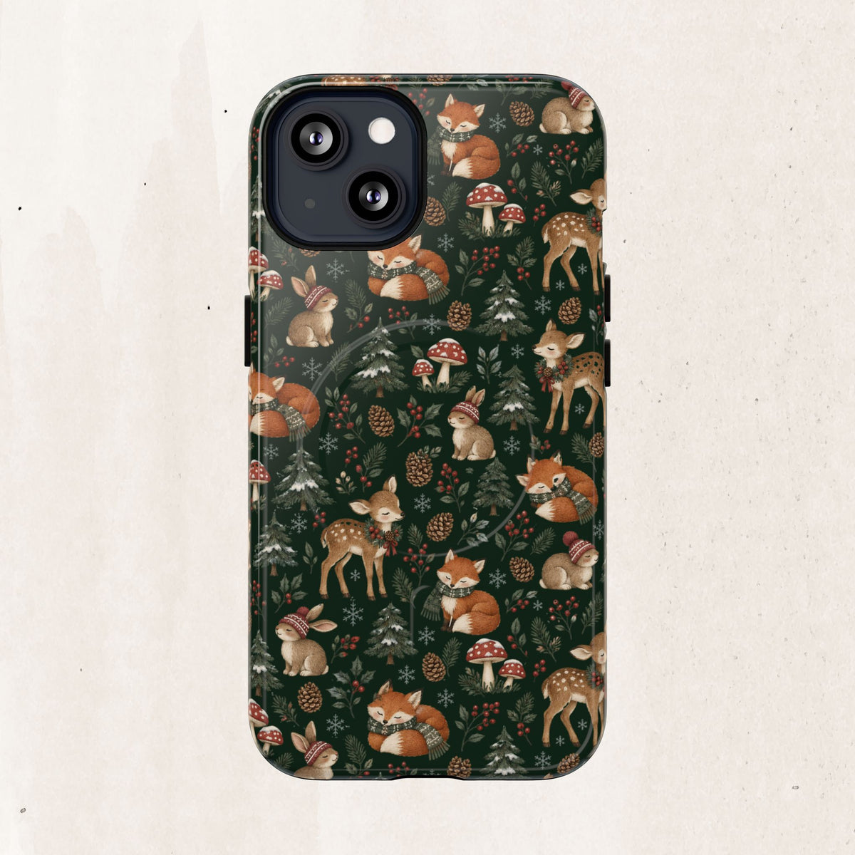 Magnetic Phone Case — Woodland Fox & Deer Holiday Pattern