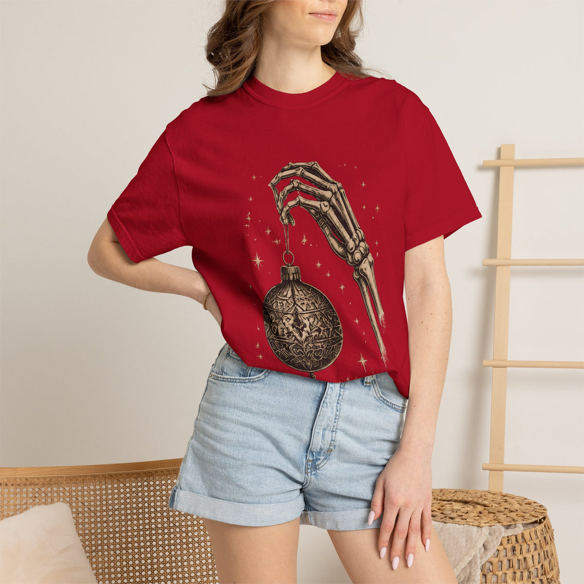 Skeleton Hand Holding Ornament Tee Printify