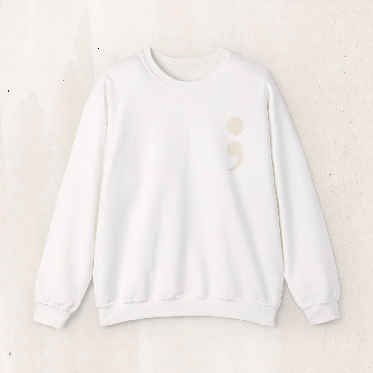 Minimalist semicolon suicide awareness crewneck sweatshirt in white