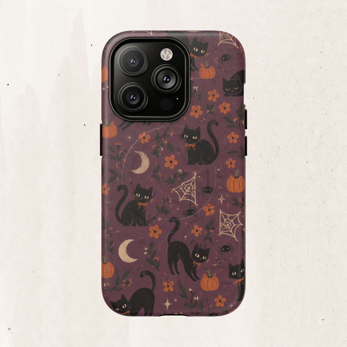 Halloween Black Cat Tough Magnetic Phone Case — Cute Spooky Pumpkins & Spiderwebs