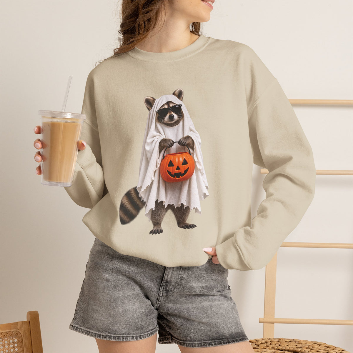 Halloween Raccoon Crewneck Sweatshirt