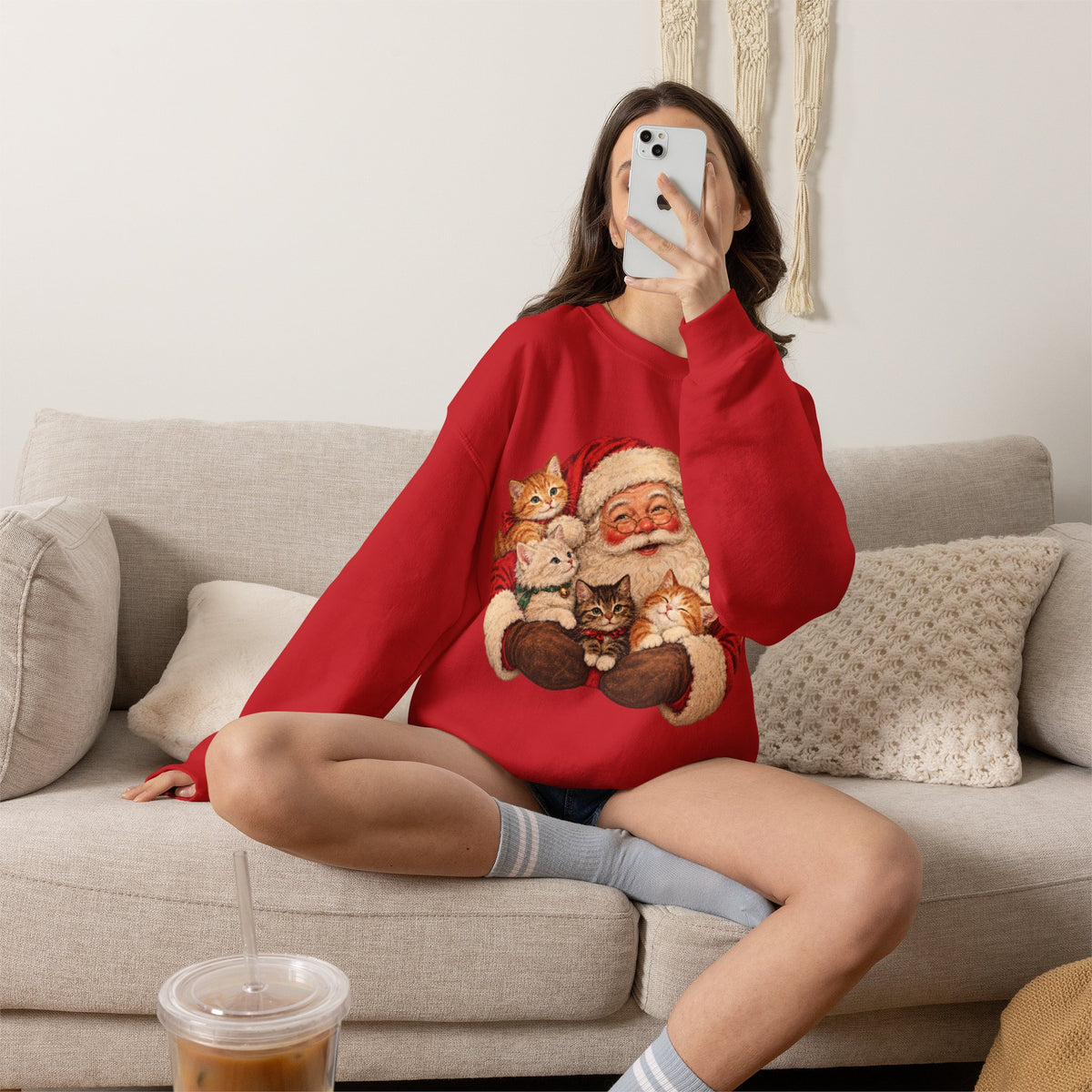 Santa and cats Christmas crewneck sweatshirt