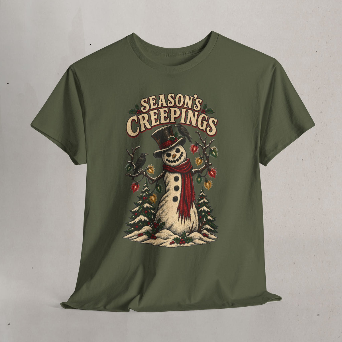Season's Creepings Snowman Tee — Vintage Spooky Holiday T-Shirt