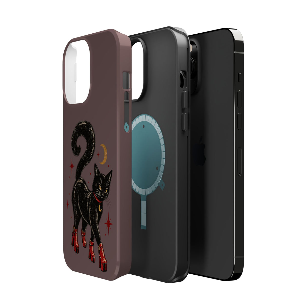 Black Cat in Red Boots MagSafe Phone Case, alternate view