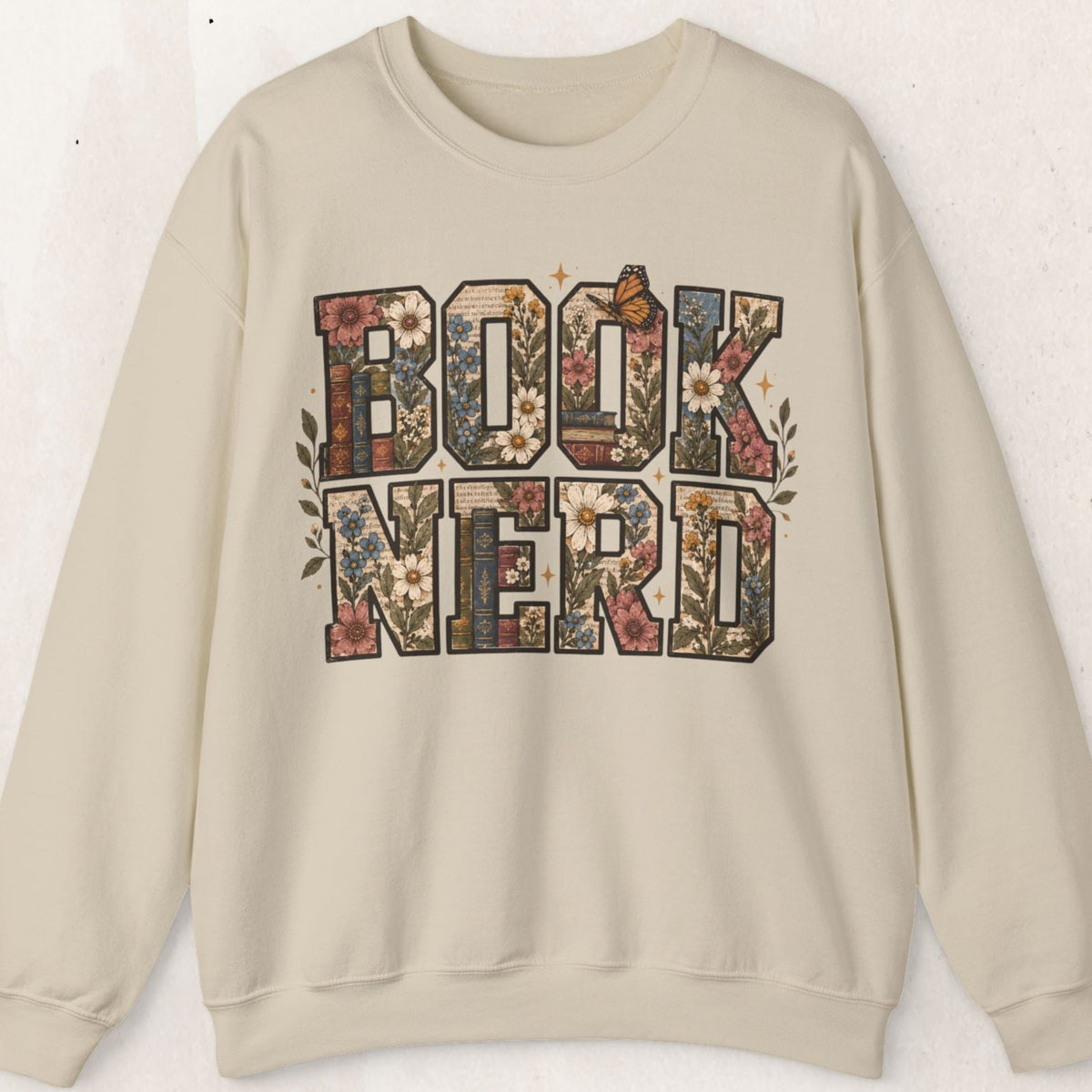 Book Nerd Floral Crewneck Sweatshirt – Book Lover Gift – Sand