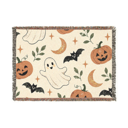 Halloween Ghost & Pumpkin Woven Blanket