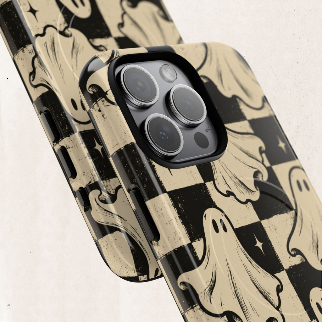 Ghost Checker Tough Magnetic Phone Case — Retro Spooky iPhone Cover Printify