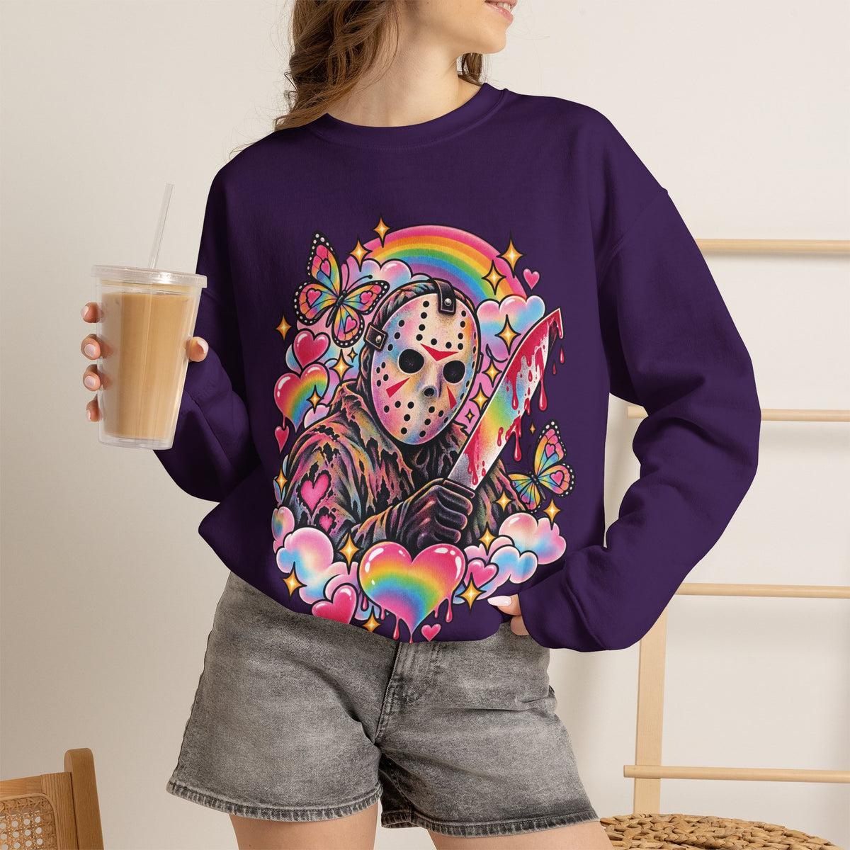 Jason Mask Rainbow Horror Crewneck Sweatshirt