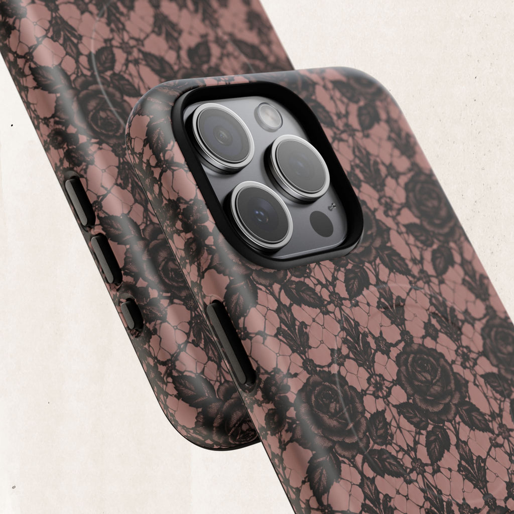 Vintage Black Lace Rose Pattern Phone Case