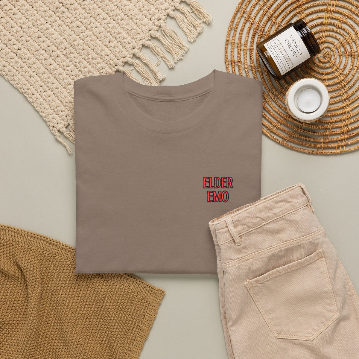 Elder Emo Embroidered Tee in Brown Savana, alternate view