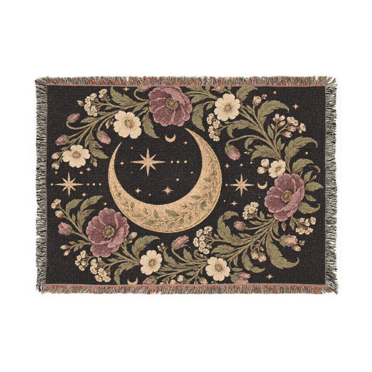 Celestial Moon and Floral Woven Blanket Printify