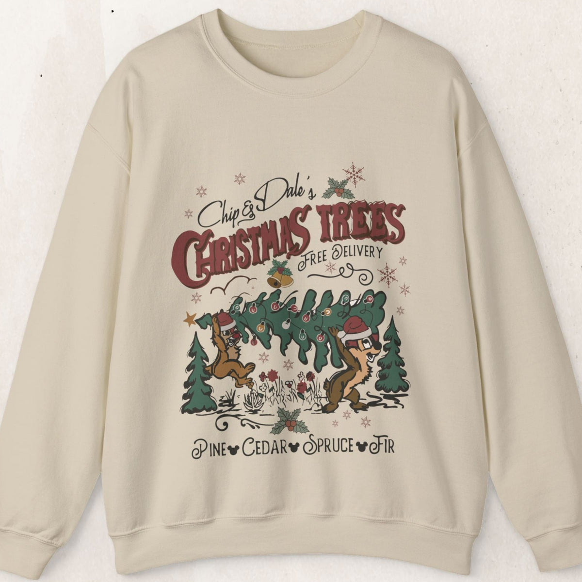 Chip&Dale Christmas Trees Holiday Crewneck Sweatshirt – Sand