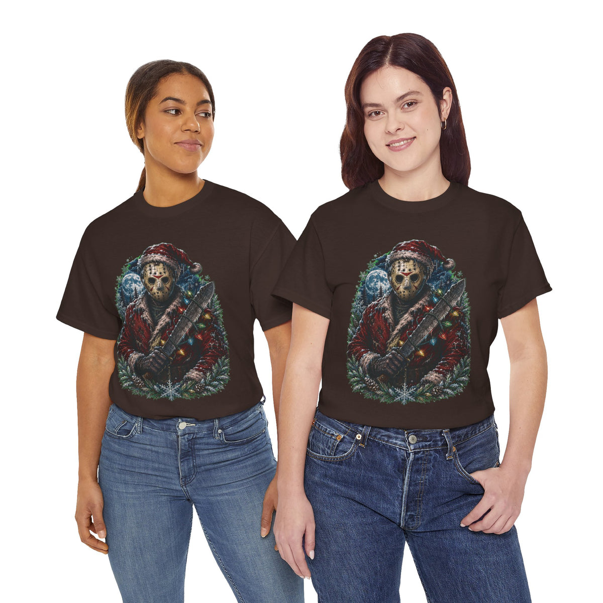 Horror Christmas Tee — Jason Holiday Killer Mask with Festive Machete