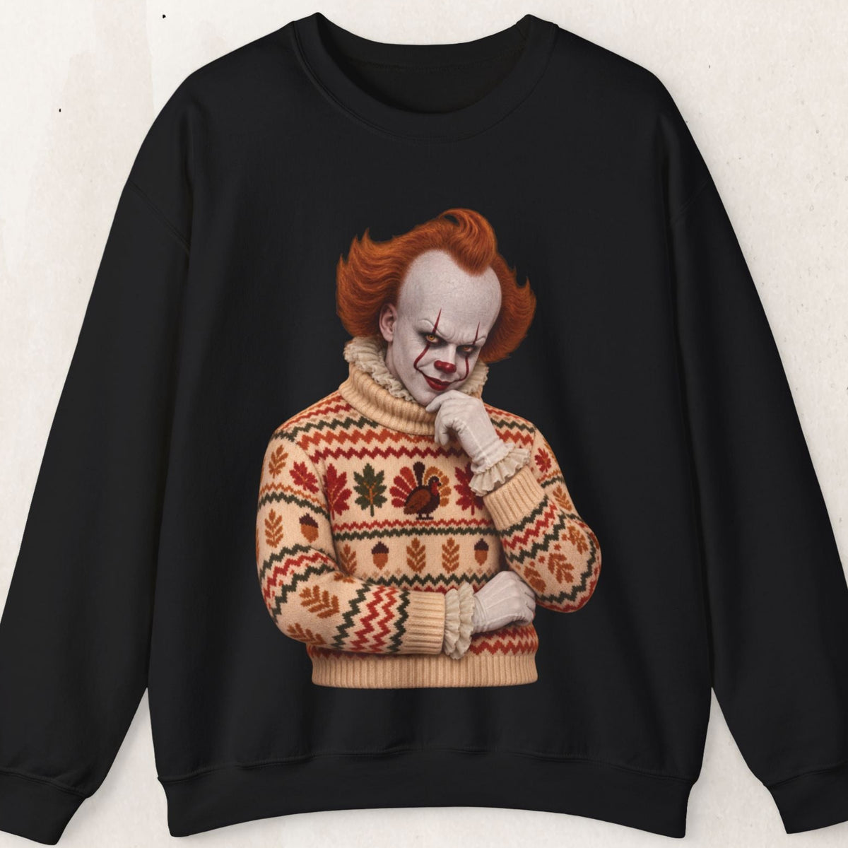 Pennywise Thanksgiving horror crewneck sweatshirt in black by Wicked Thread Society