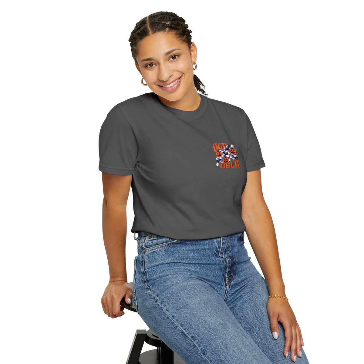 Embroidered Retro "October" Halloween Tee