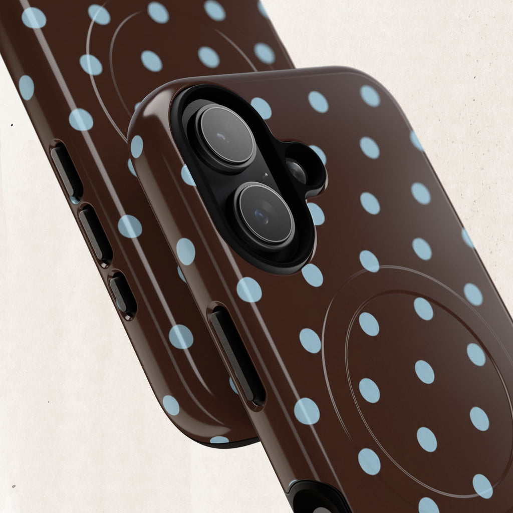 Polka Dot Magnetic Tough Phone Case — Brown with Light Blue Dots