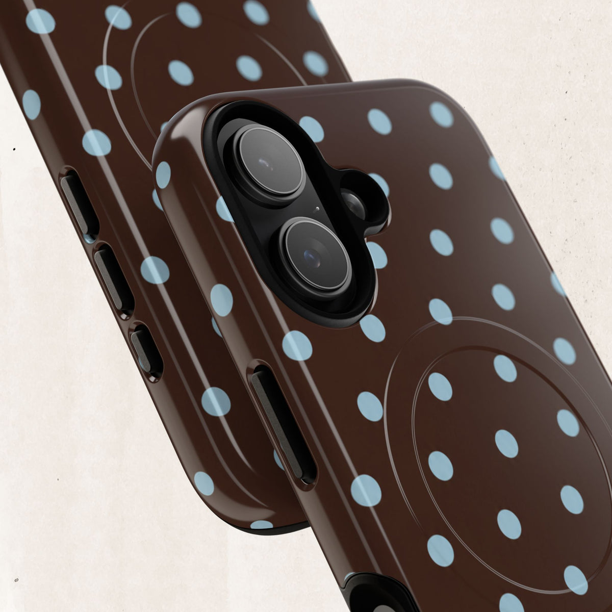 Polka Dot Magnetic Tough Phone Case — Brown with Light Blue Dots