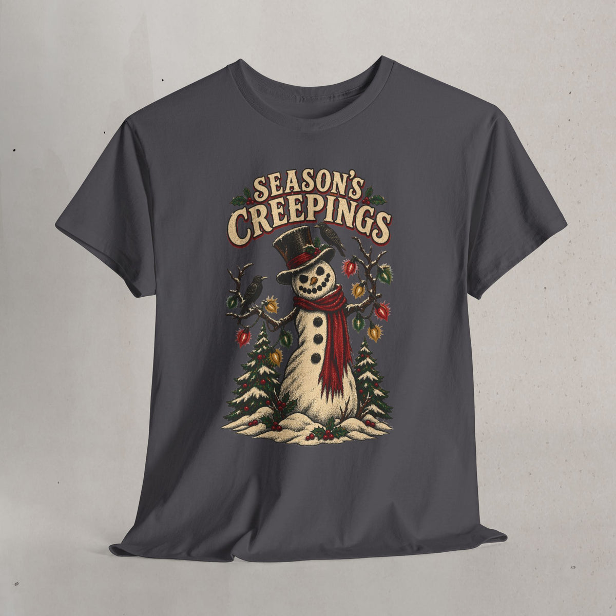 Season's Creepings Snowman Tee — Vintage Spooky Holiday T-Shirt