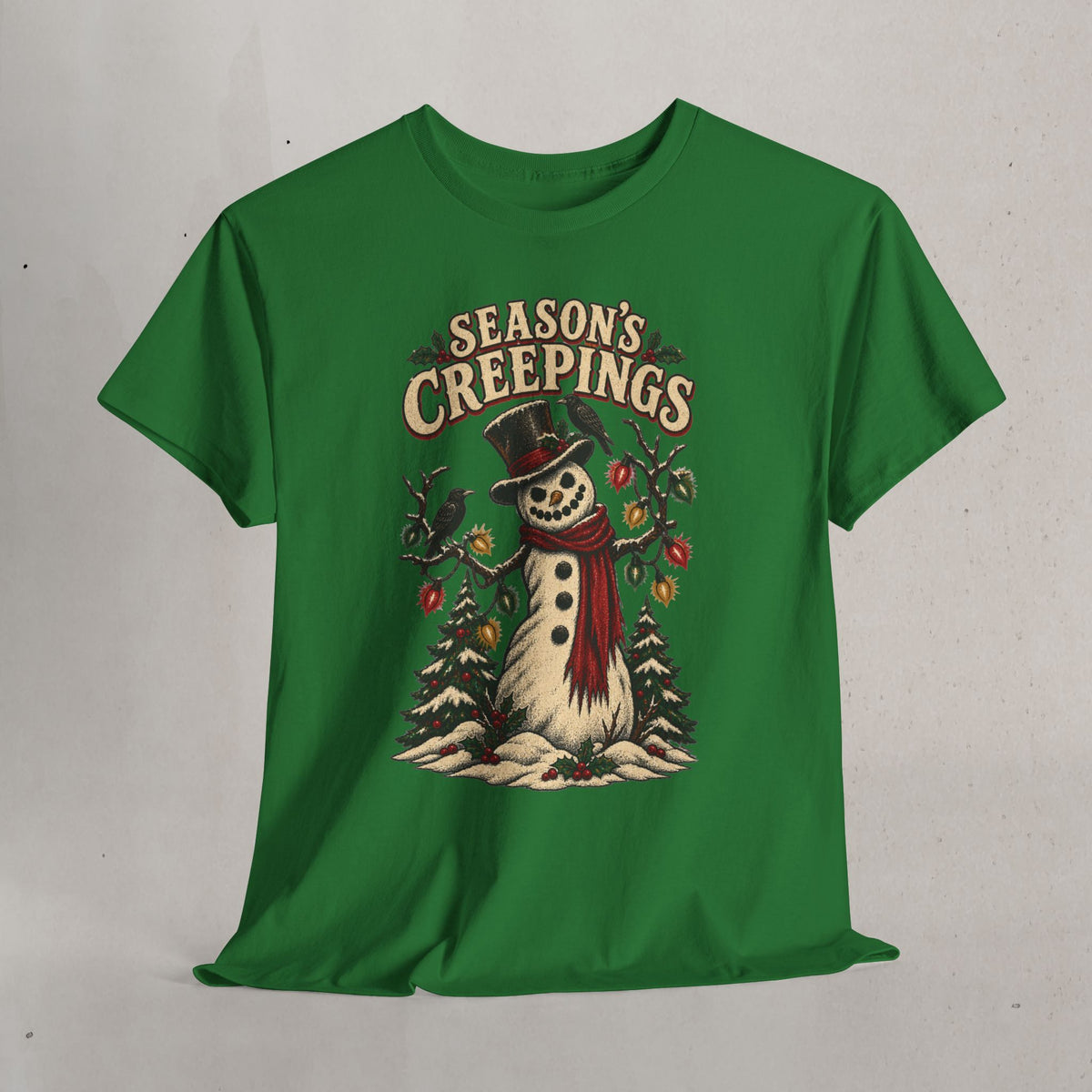 Season's Creepings Snowman Tee — Vintage Spooky Holiday T-Shirt