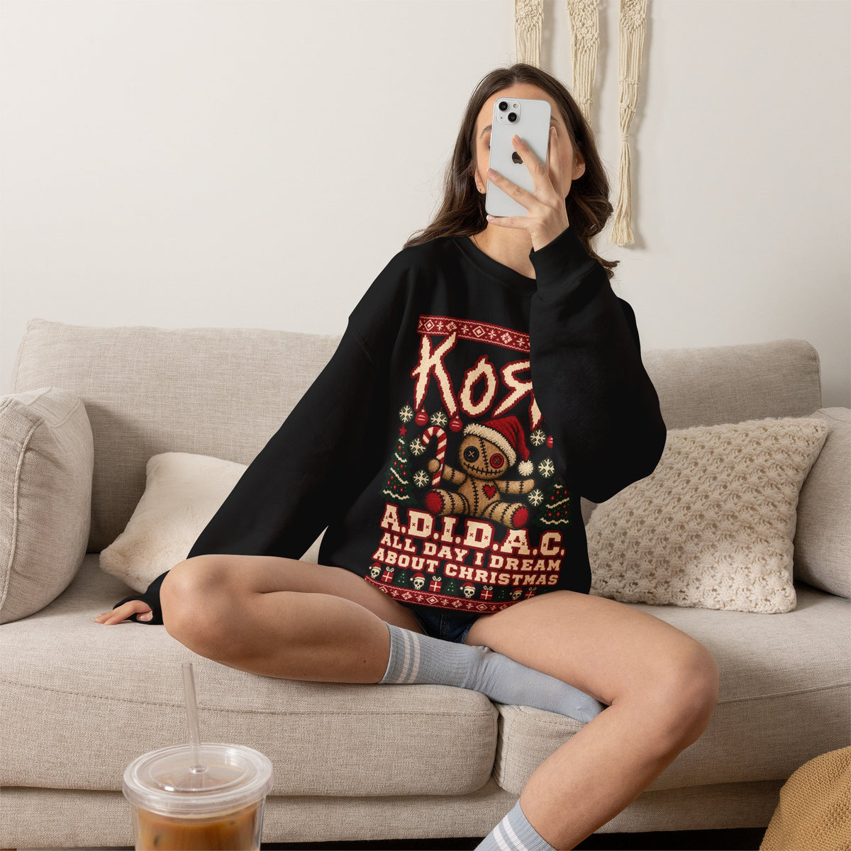Xmas A.D.I.D.A.C. All Day I Dream About Christmas Sweatshirt in Red, alternate view