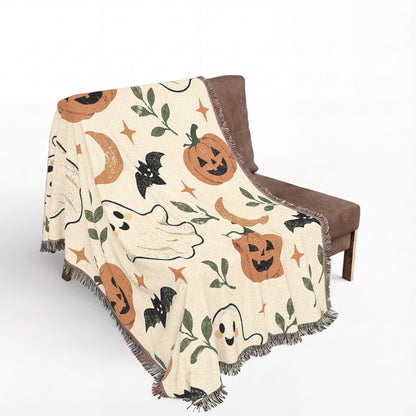 Halloween Ghost & Pumpkin Woven Blanket