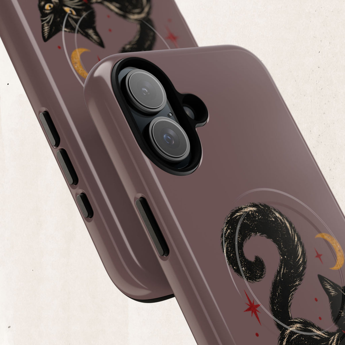 Magnetic Phone Case — Black Cat in Red Boots Design