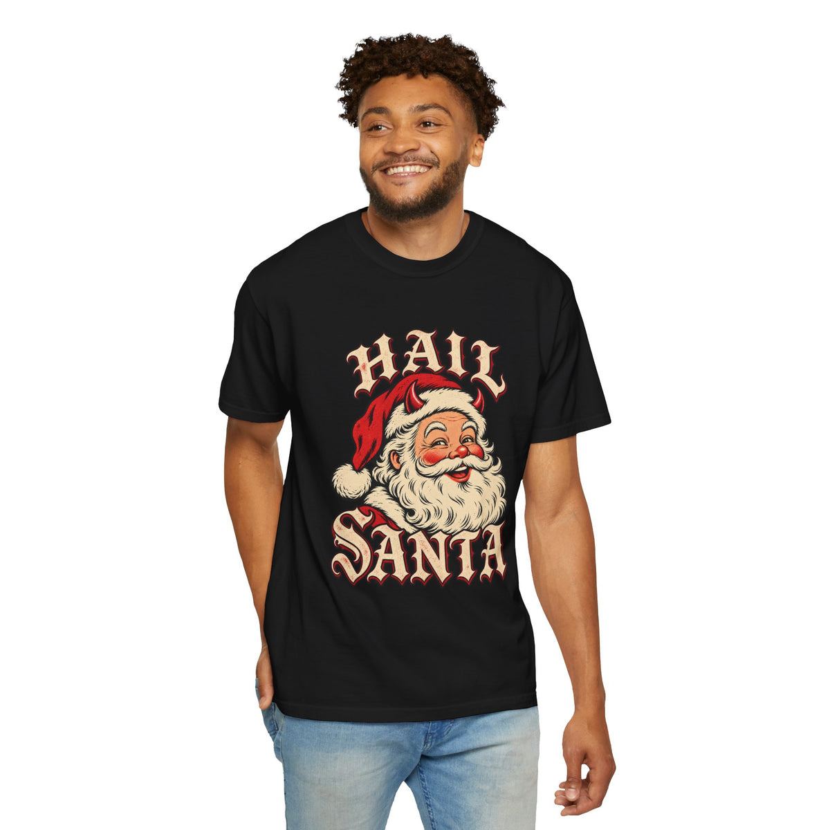 Hail Santa Vintage Graphic Tee in Black, alternate view