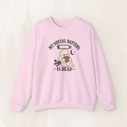 Cute Ghost "My Social Battery Is Dead" Crewneck Sweatshirt