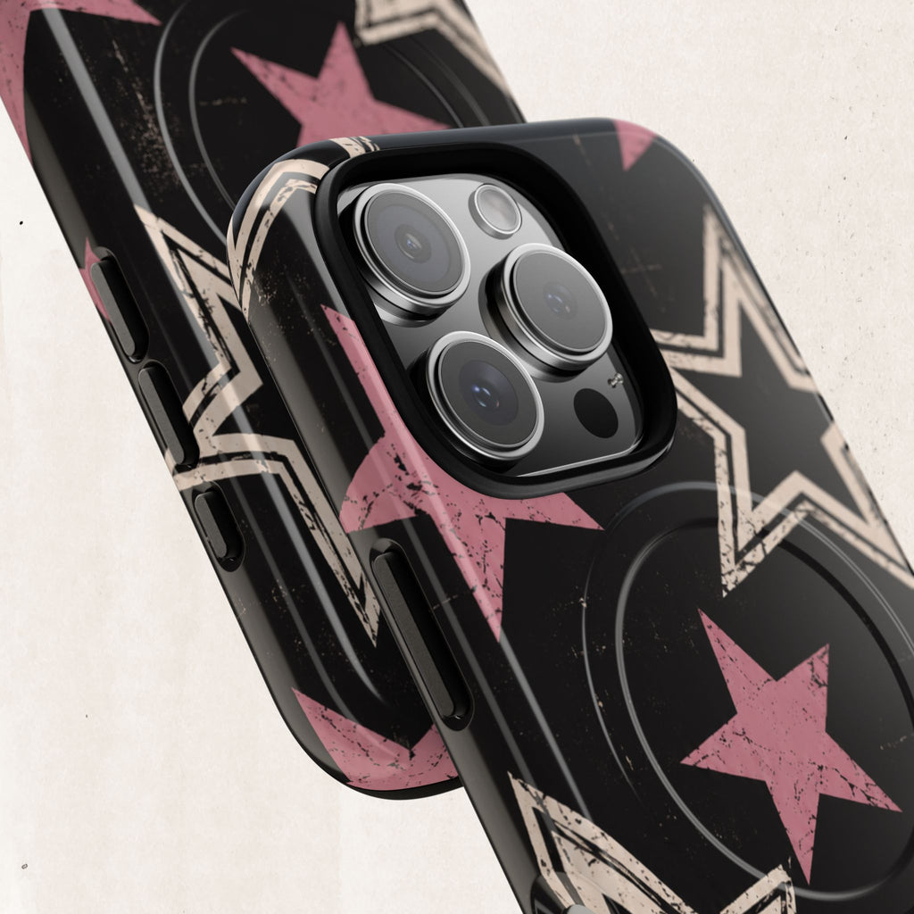 Magnetic Phone Case — Pink Retro Stars Tough Protective Cover Printify