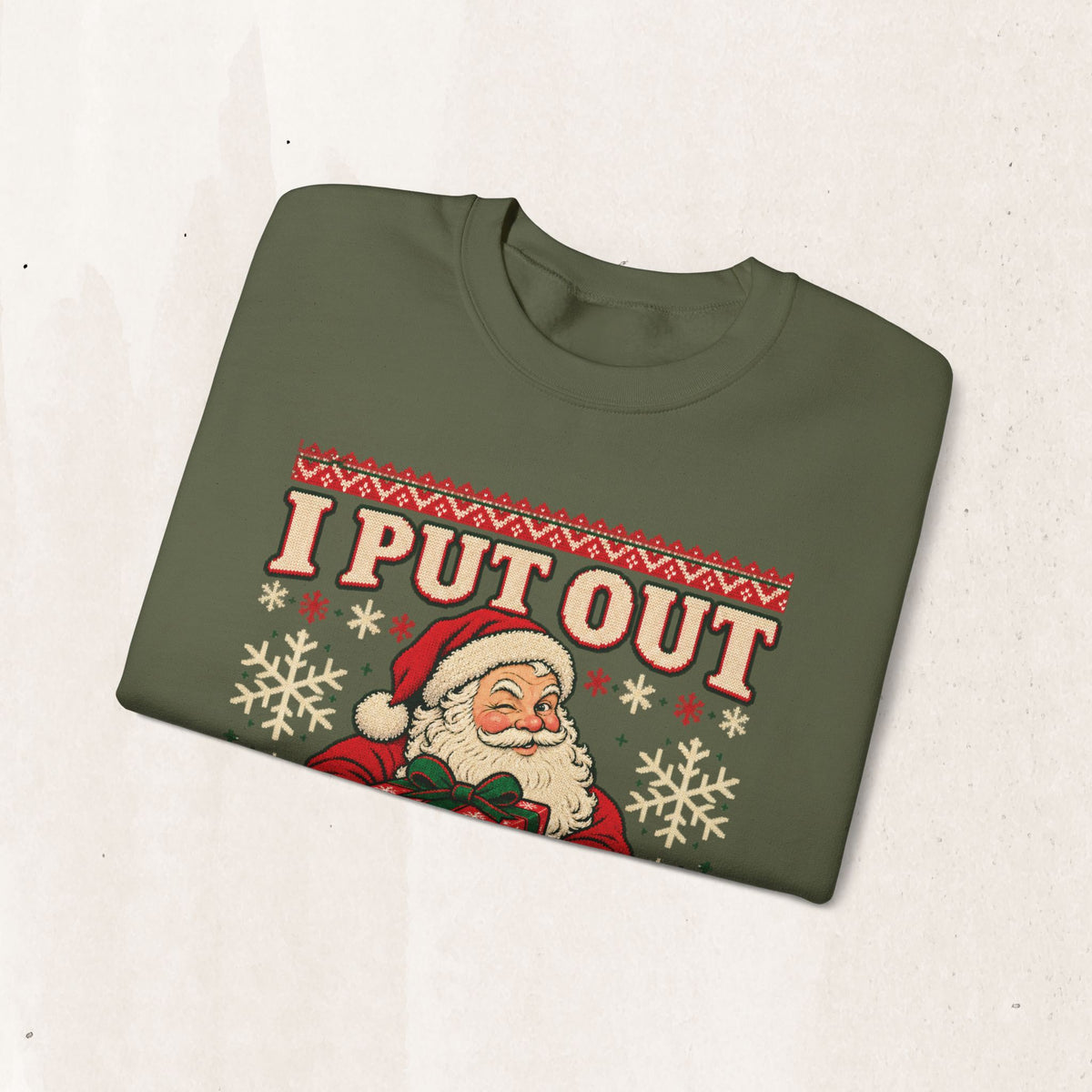 I Put Out on Christmas Eve Santa Ugly Christmas Sweatshirt in Red, alternate view