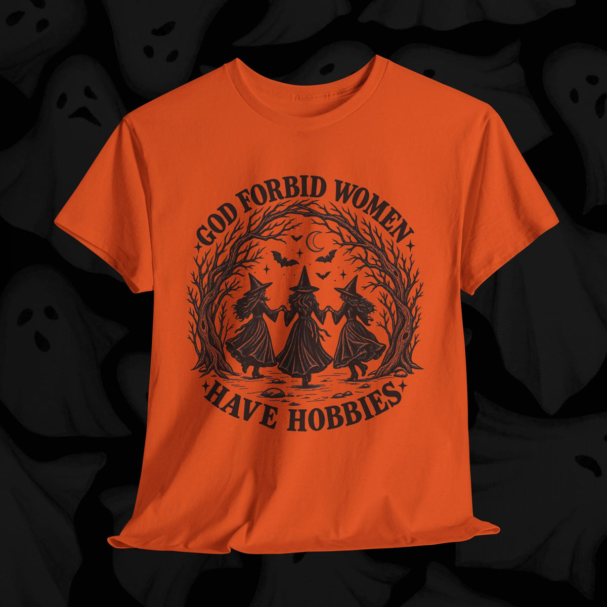 God Forbid Women Have Hobbies Witch Graphic Tee – Orange