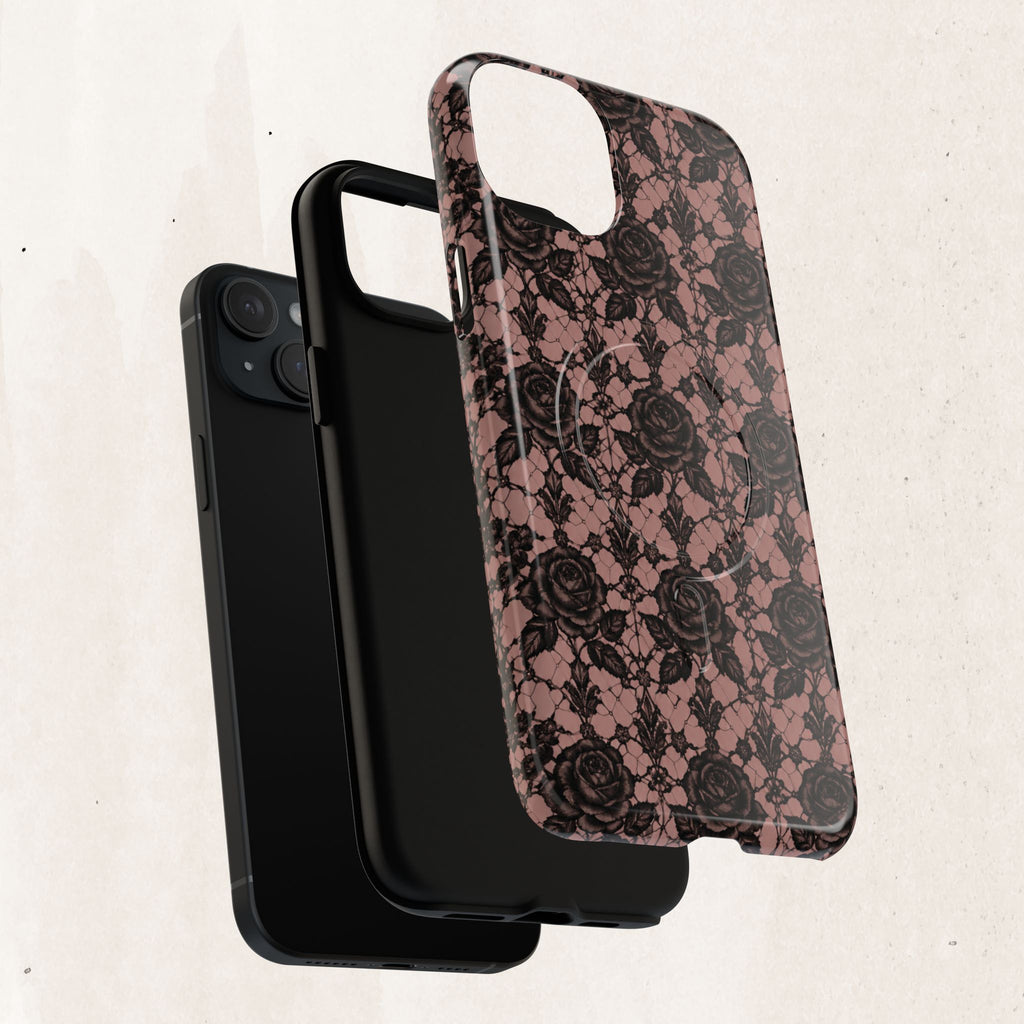 Vintage Black Lace Rose Pattern Phone Case