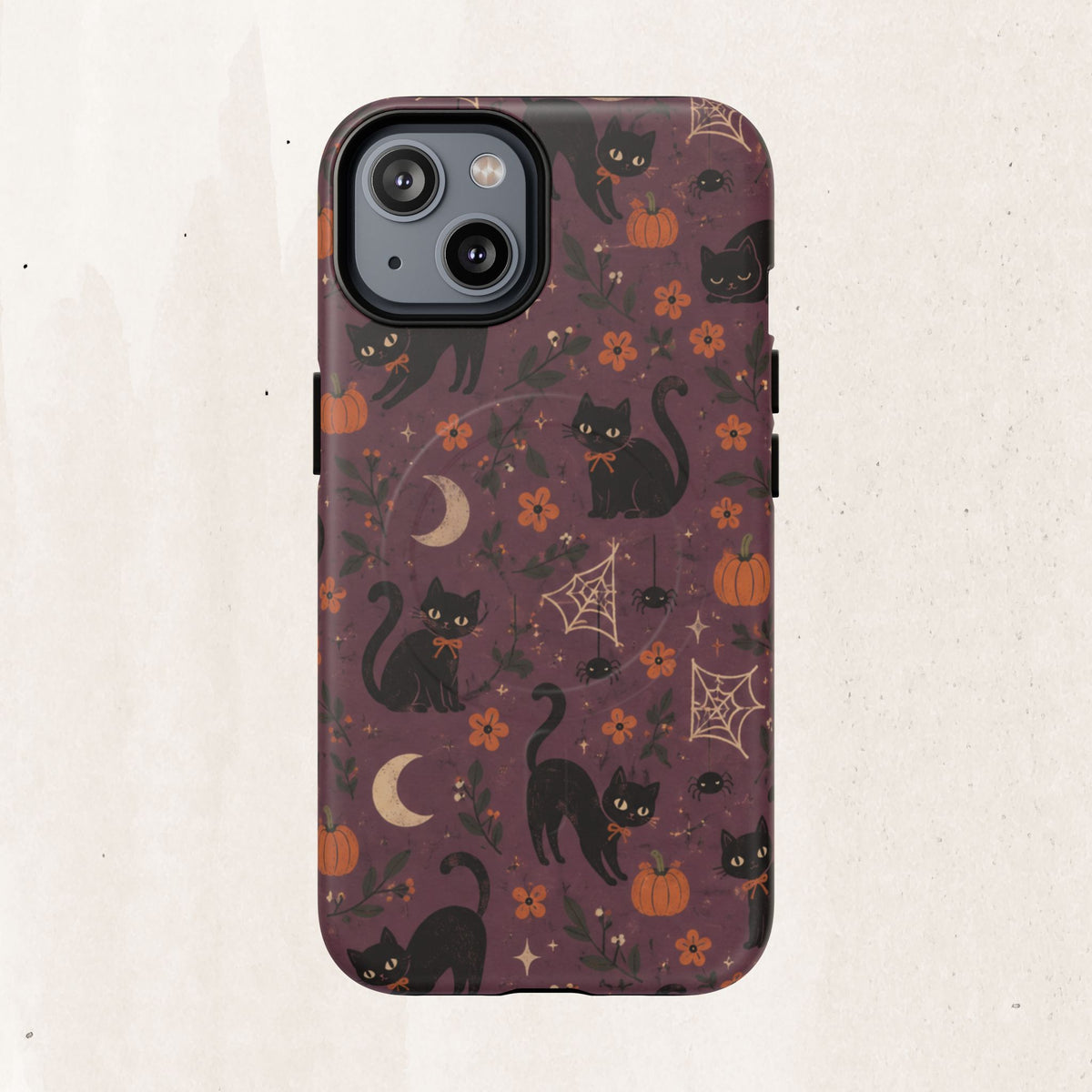 Halloween Black Cat Tough Magnetic Phone Case — Cute Spooky Pumpkins & Spiderwebs