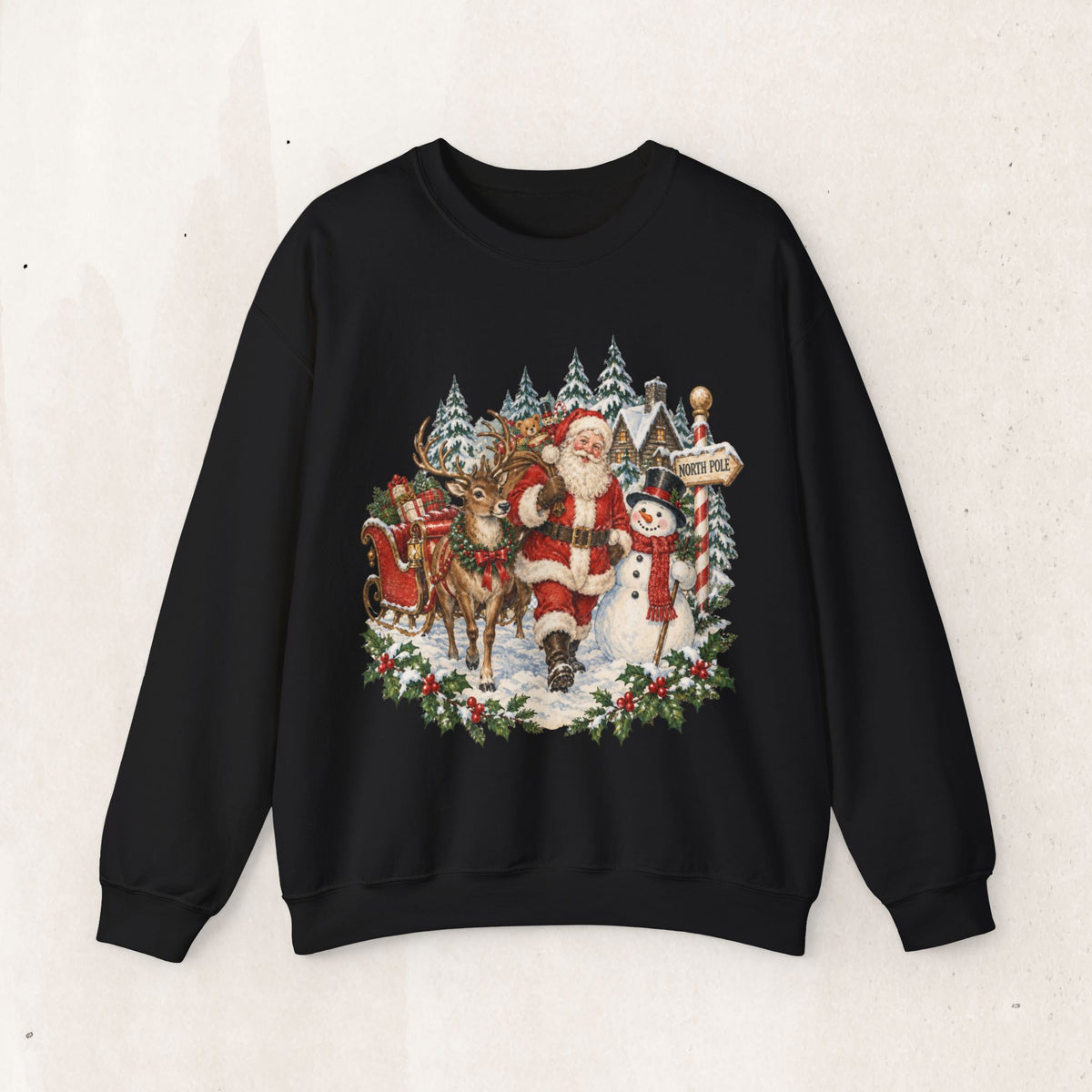 Santa and snowman vintage woodland Christmas sweatshirt
