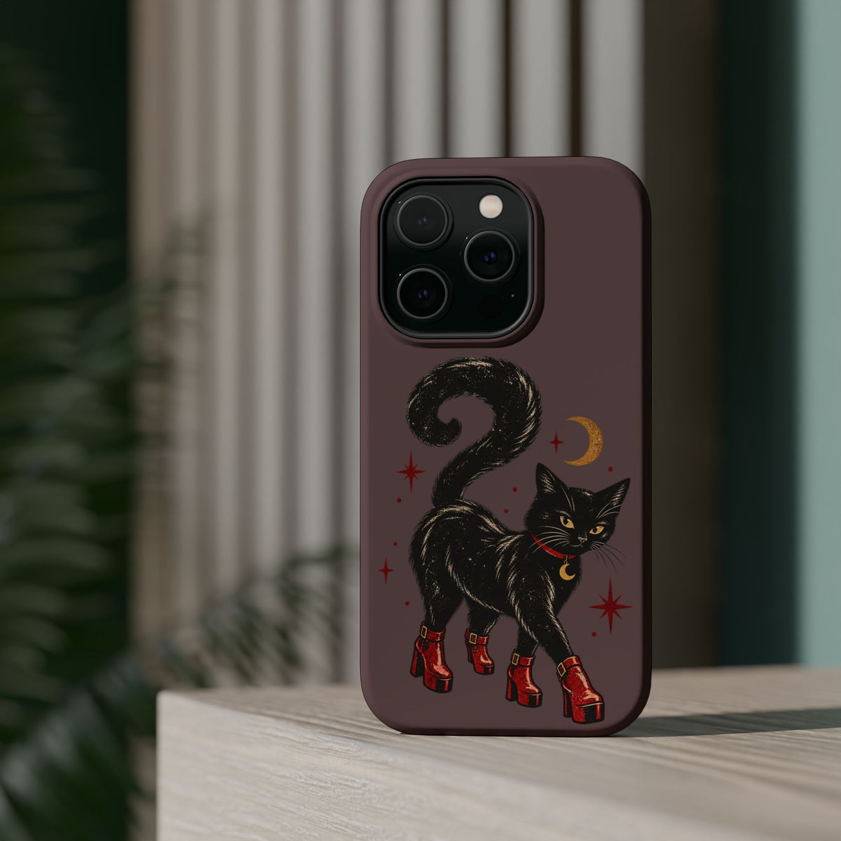 Black Cat in Red Boots MagSafe Phone Case, alternate view