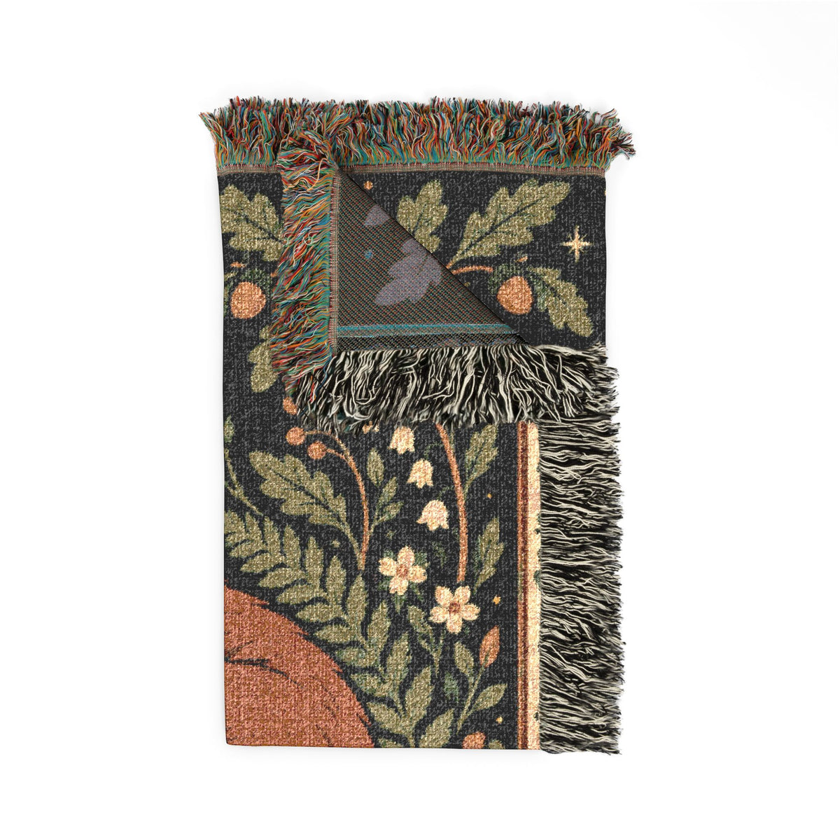 Fox Moon Woven Blanket — Cozy Floral Woodland Throw Printify