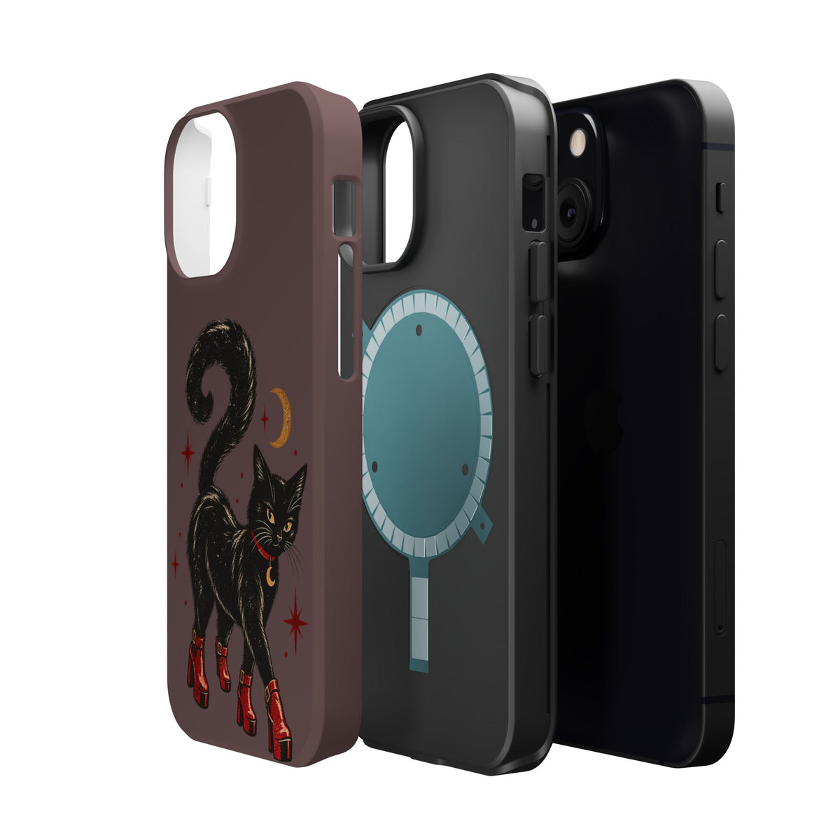 Black Cat in Red Boots MagSafe Phone Case, alternate view