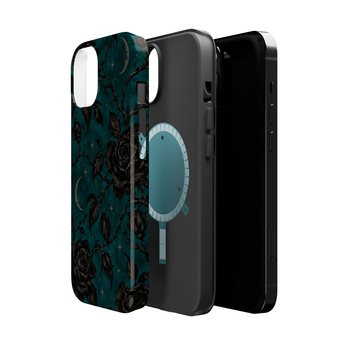 Teal Moon & Black Rose Magnetic Phone Case, alternate view