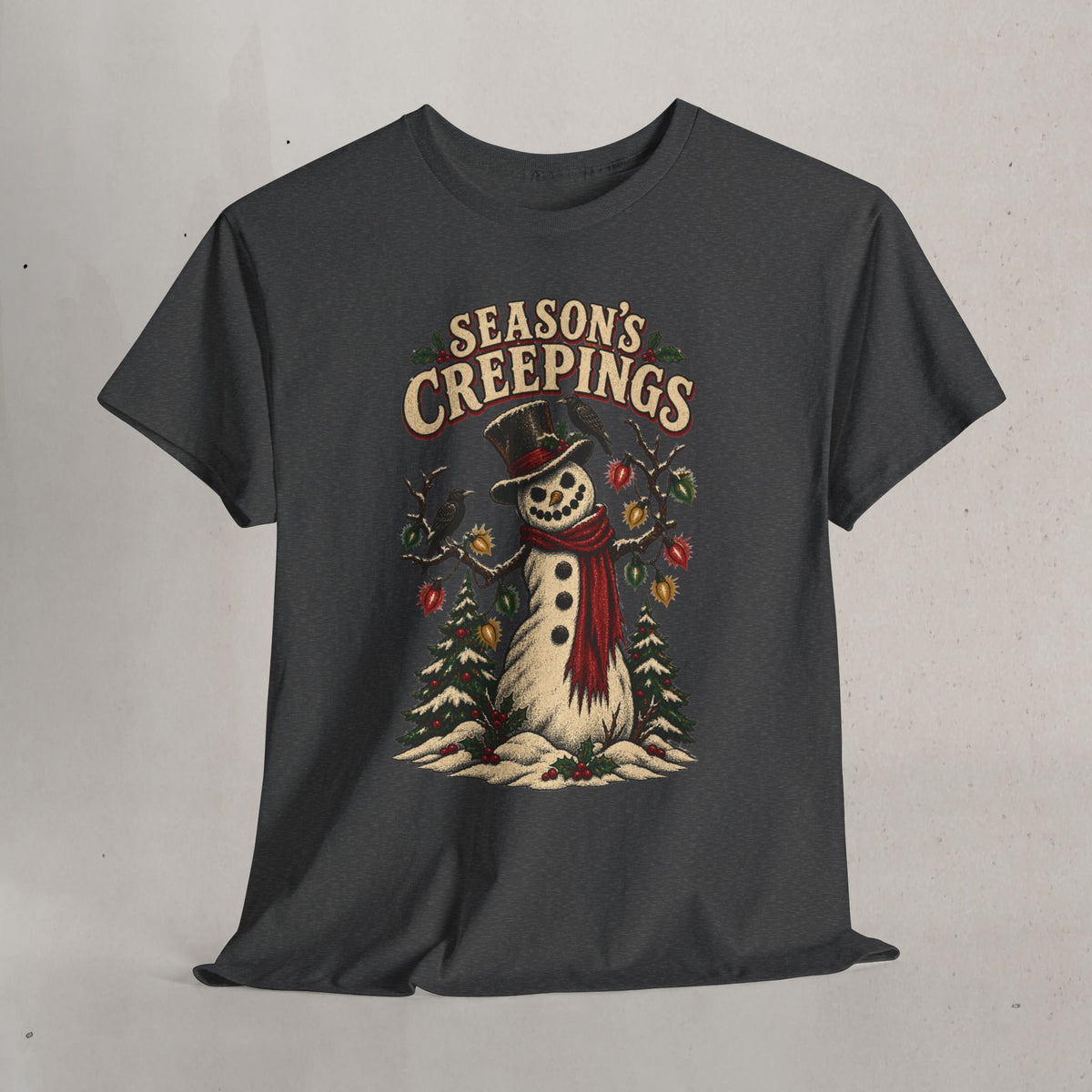 Season's Creepings Snowman Tee — Vintage Spooky Holiday T-Shirt