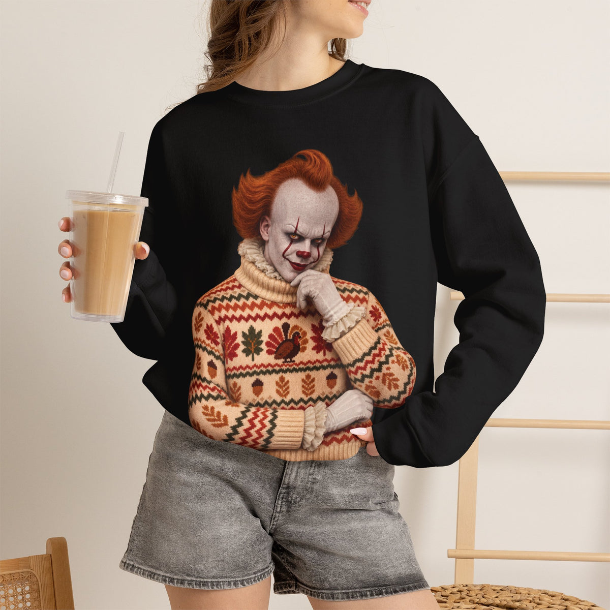 Pennywise Thanksgiving horror crewneck sweatshirt in black