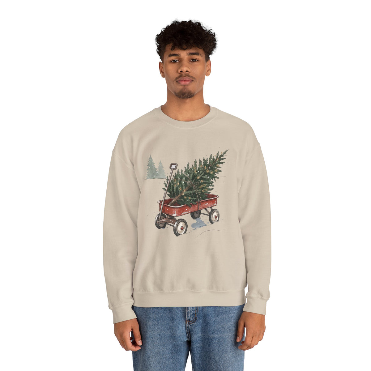 Vintage Christmas Tree Wagon Crewneck Sweatshirt Printify