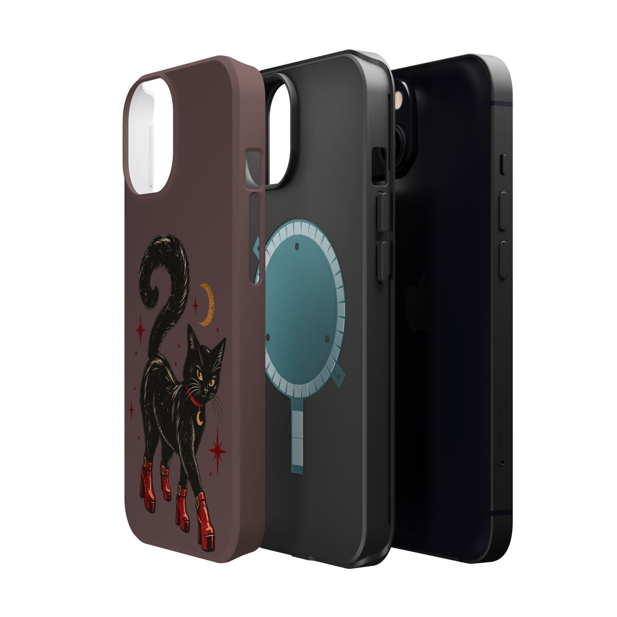 Black Cat in Red Boots MagSafe Phone Case, alternate view