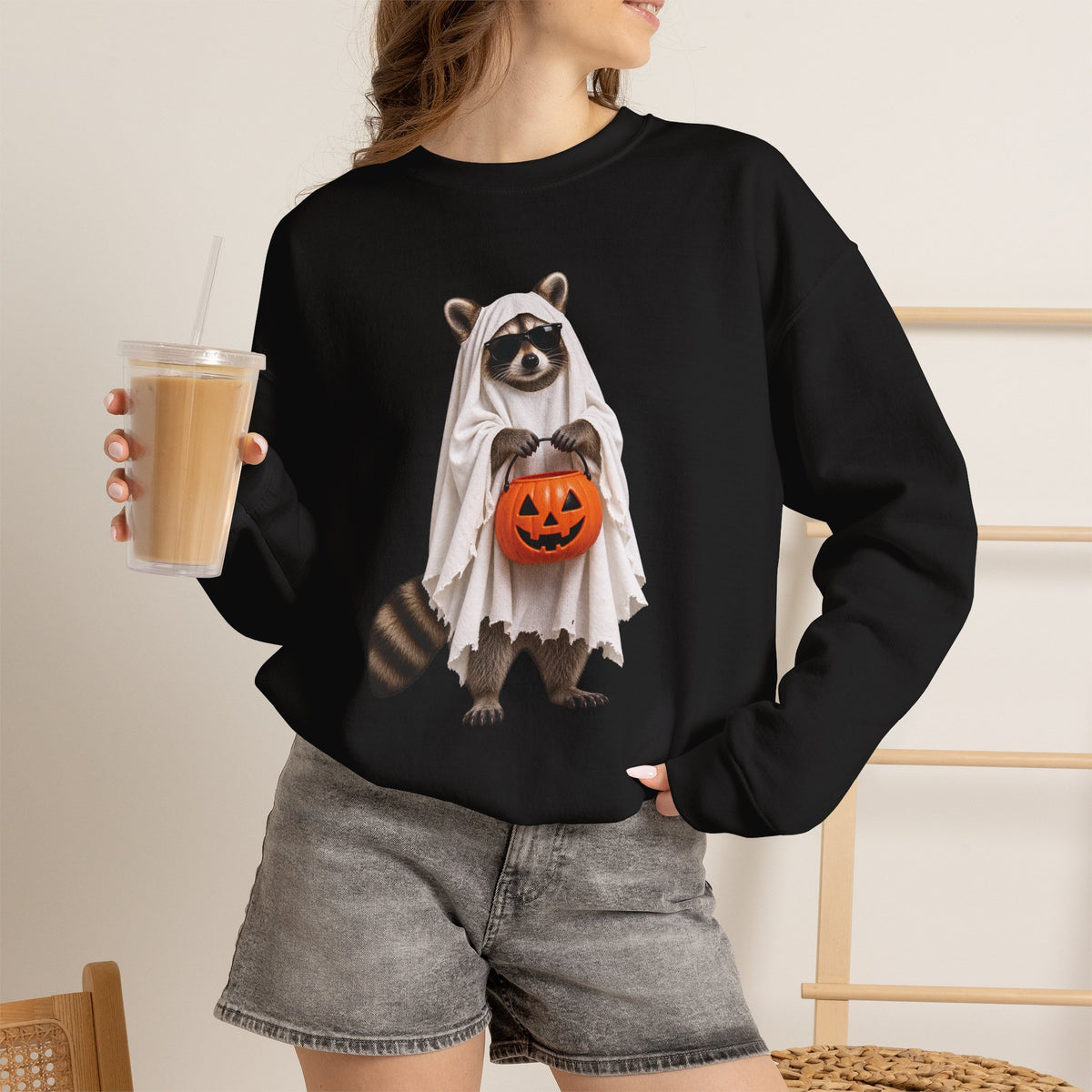 Halloween Raccoon Crewneck Sweatshirt