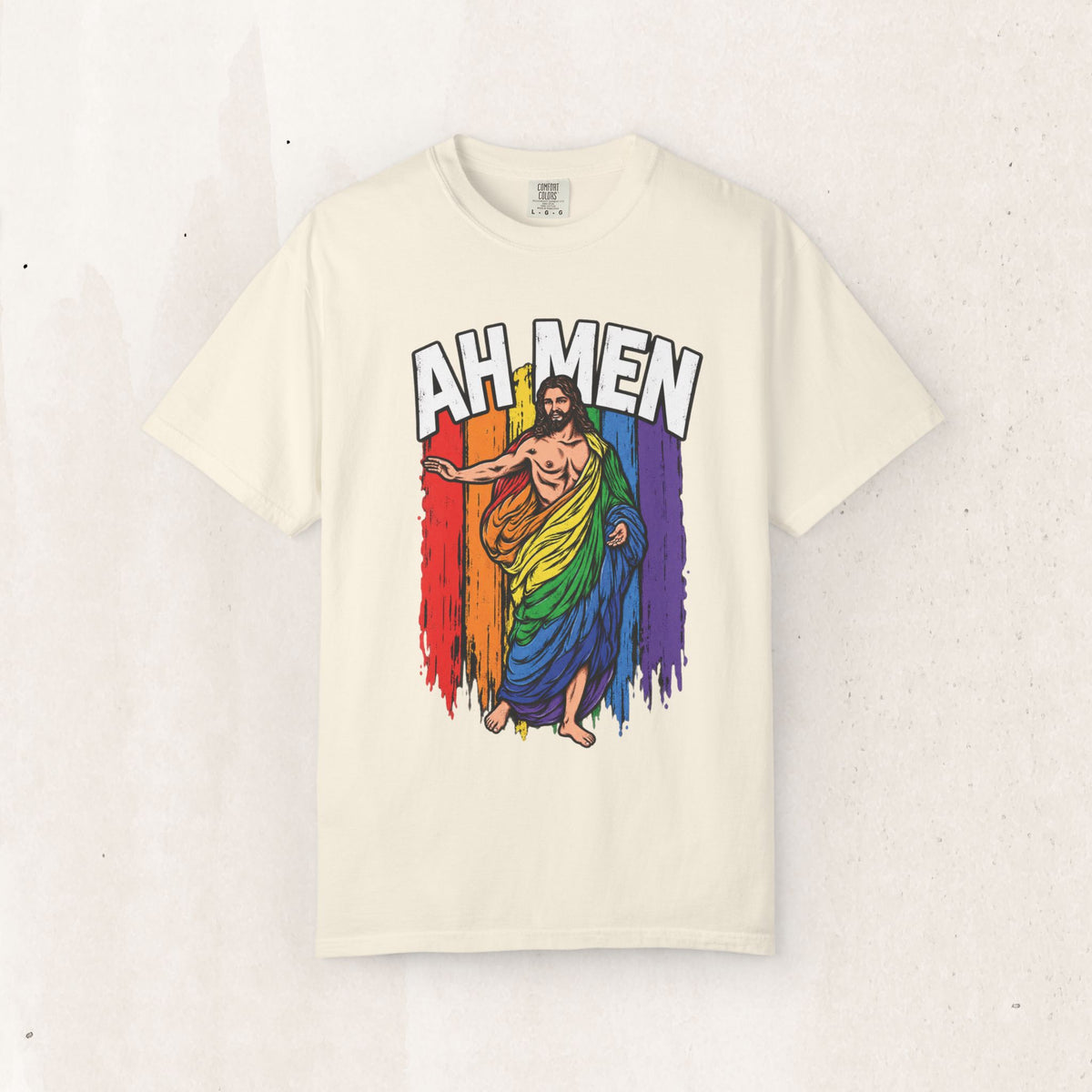Ah Men Rainbow Jesus Tee – Ivory